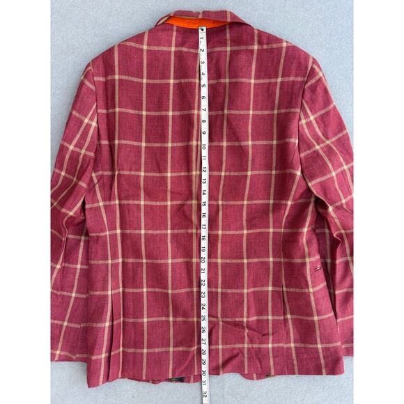 NWT Men's Tallia 100% Linen Windowpane Blazer Sportcoat 42R jacket Red/tan - Picture 4 of 10